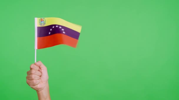 風は手で握っているベネズエラのペナントを振ります スローモーションビデオ — ストック動画
