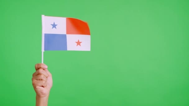 Viento Ondeando Banderín Panameño Sostenido Por Una Mano Vídeo Cámara — Vídeos de Stock