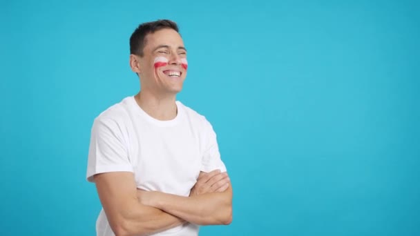 Video Studio Chroma Happy Man Polish Flag Painted Face Looking — Stock Video