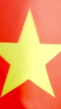 Vietnam bayrağının rüzgarla dalgalandığı stüdyoda dikey yavaş çekim videosu