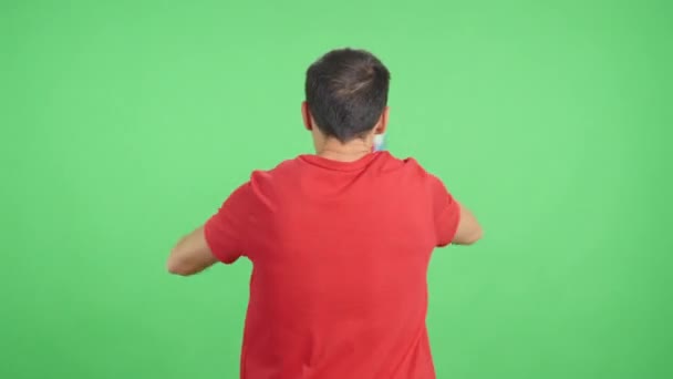 Video Studio Mit Chroma Der Rückansicht Eines Mannes Der Einen — Stockvideo