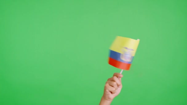 Zpomalené Video Studiu Chromou Ruky Mávající Praporem Národní Vlajky Ekvádoru — Stock video