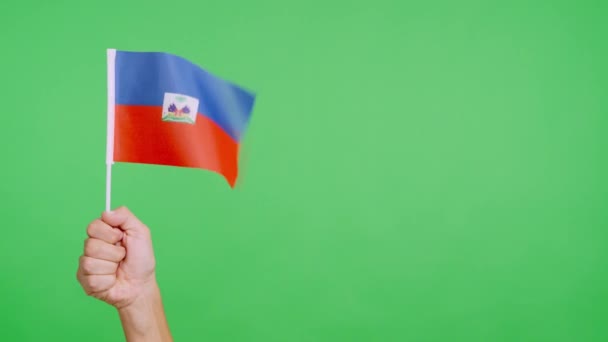 Viento Ondeando Banderín Haitiano Sostenido Por Una Mano Vídeo Cámara — Vídeo de stock