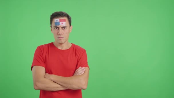 Vídeo Estúdio Com Croma Homem Digno Sério Com Bandeira Panamenha — Vídeo de Stock