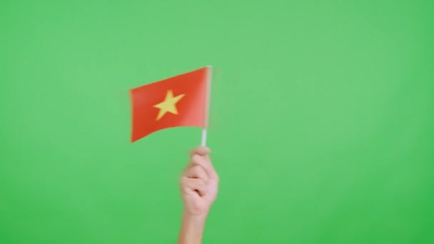 Lassú Mozgású Videó Stúdióban Kézkrómmal Amint Vietnam Nemzeti Zászlajának Zászlaját — Stock videók