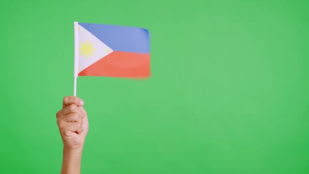 风挥动着菲律宾的旗子 用一只手握住 慢动作视频 — 图库视频影像