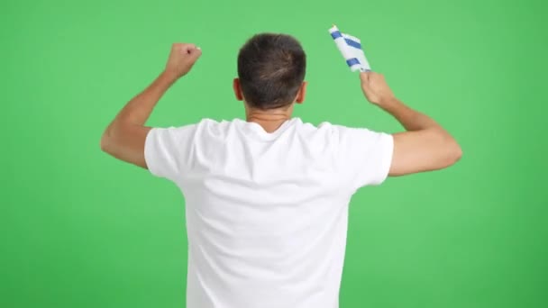 Video Estudio Con Croma Vista Trasera Hombre Ondeando Banderín Israelí — Vídeo de stock