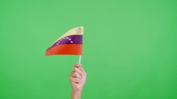 Zpomalení Videa Studiu Barevnou Rukou Mávající Praporem Národní Vlajky Venezuely — Stock video
