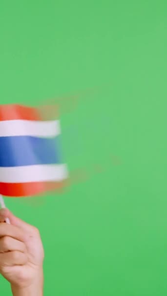 Zpomalené Video Studiu Chromou Ruky Mávající Praporem Národní Vlajky Thajska — Stock video