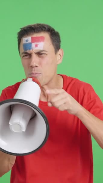 Video Estudio Con Croma Hombre Con Una Bandera Panameña Pintado — Vídeos de Stock