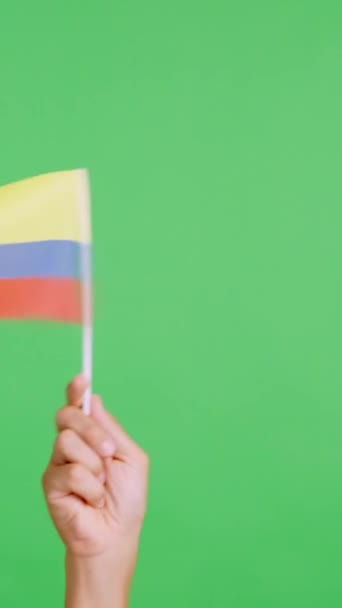 콜롬비아의 국기의 페넌트를 옆에서 측면으로 흔들리는 크로마와 스튜디오에서 슬로우 비디오 — 비디오