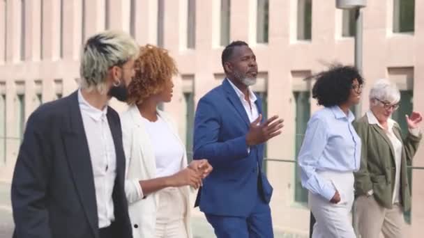 Video Expertis Afrikansk Affärsman Talar Med Affärsmän Promenader Utomhus — Stockvideo