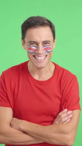 Video Studio Chroma Man Standing Costa Rican Flag Painted Face — Stock Video