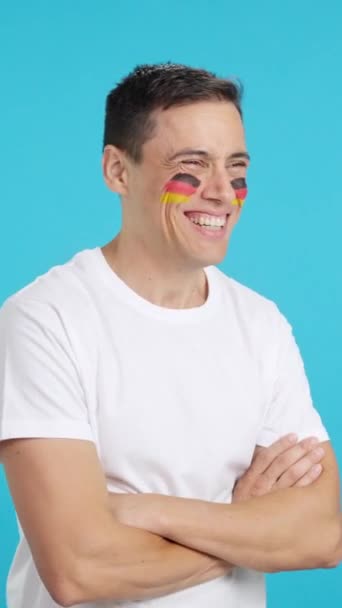 Video Studio Chroma Happy Man German Flag Painted Face Looking — Stock Video