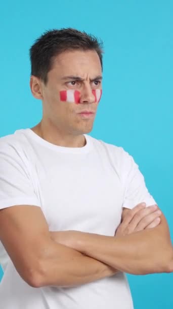 Video Estudio Con Croma Hombre Con Bandera Peruana Pintado Cara — Vídeos de Stock