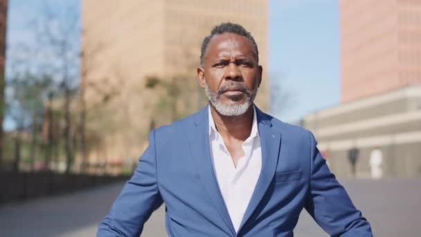 Vidéo Fier Homme Affaires Africain Mature Croisant Les Bras Regardant — Video