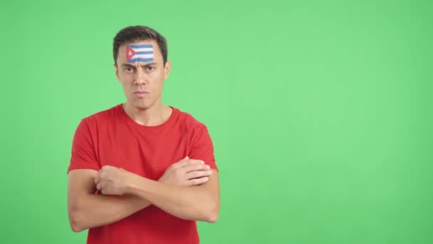 Video Studio Chroma Dignified Serious Man Cuban Flag Painted Face — Stock Video