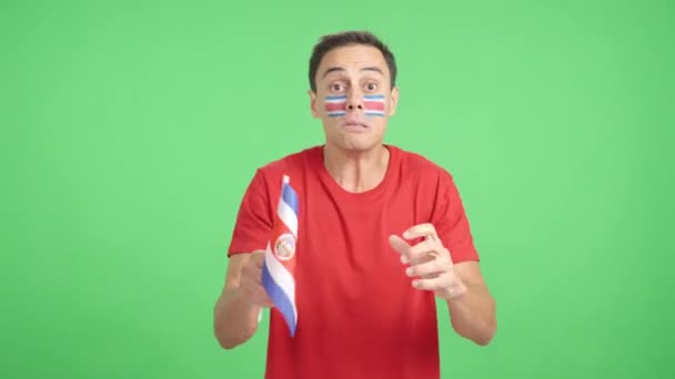 Video Estudio Con Croma Hombre Apasionado Nervioso Animando Costa Rica — Vídeos de Stock