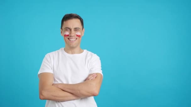 Video Studio Chroma Man Standing Polish Flag Painted Face Smiling — Stock Video