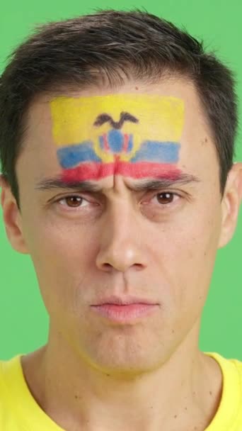 Відео Студії Хромою Крупним Планом Серйозного Чоловіка Еквадорським Прапором Намальованим — стокове відео