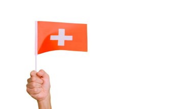 Rüzgarın el ele tutuşan bir İsviçre flamasını salladığı fotoğraf. Yavaş Hareket videosu