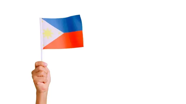 stock image Photo of wind waving a philippine pennant holding by a hand. Slow Motion video