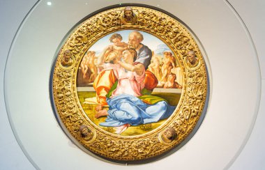 Floransa, İtalya, 4 Ocak 2024, Tondo Doni. Michelangelo. Uffizi Galerisi