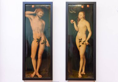 Floransa, İtalya, 4 Ocak 2024: Adem ve Havva. Yaşlı Lukas Cranach. Uffizi Galerisi