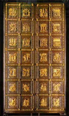 Floransa, İtalya, 5 Ocak 2024, Lorenzo Ghiberti tarafından vaftiz edilen kuzey kapısı. Duomo Eserleri Müzesi.