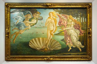 Floransa, İtalya, 4 Ocak 2024: Venüs 'ün Doğuşu. Botticelli. Uffizi Galerisi