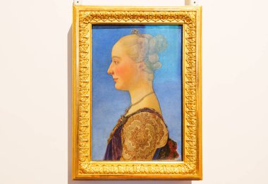 Florence, İtalya, 4 Ocak 2024 bir kadın portresi. Benci Antonio, Pollaiolo. Uffizi Galerisi