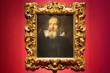 Floransa, İtalya, 4 Ocak 2024 Galileo Galilei 'nin Portresi. Justus Suttermans. Uffizi Galerisi