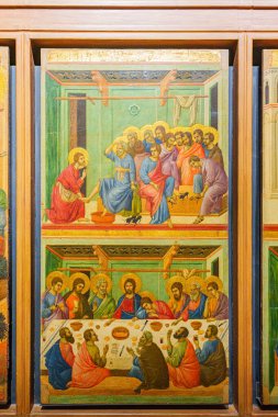 Siena, Italy, January 3, 2024: Washing and Last Supper. Duccio Room. Museum of the Cathedrals Work clipart