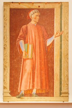 Floransa, İtalya, 4 Ocak 2024: Dante. Andera del Castagno. Uffizi Galerisi