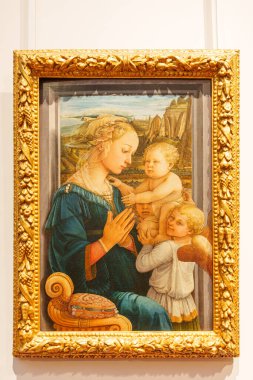 Floransa, İtalya, 4 Ocak 2024: Madonna ve iki melekli çocuk. Filippo Lippi