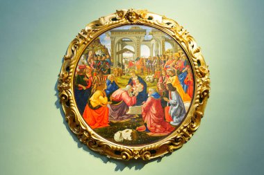 Florence, Italy, January 4, 2024: Adoration of the magi. Domenico Bigordi, Ghirlandaio. Uffizi Gallery clipart