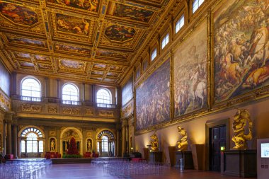 Floransa, İtalya, 6 Ocak 2024 Beş Yüzler Salonu. Palazzo Vecchio 'da. Floransa