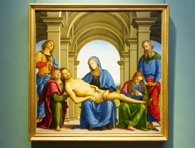 Floransa, İtalya, 4 Ocak 2024: Dindarlık. Perugino 'dan Pietro Vannucci. Uffizi Galerisi