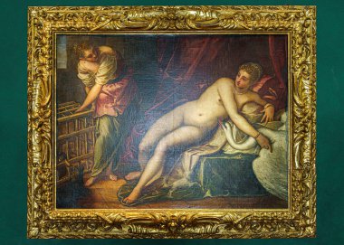 Floransa, İtalya, 4 Ocak 2024 Leda ve Kuğu. Tintoretto. Uffizi Galerisi, Floransa