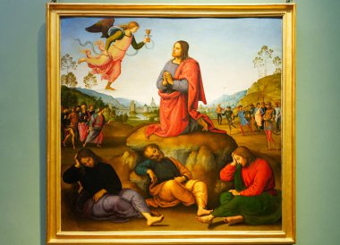 Floransa, İtalya, 4 Ocak 2024: Bahçedeki acı. Perugino 'dan Pietro Vannucci. Uffizi Galerisi