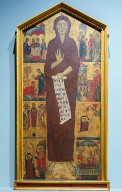 Florence, İtalya, 5 Ocak 2024, Repetant Magdalene ve hayatının sekiz hikayesi. Magdalene ustası. 13. Yüzyıl. Accademia Galerisi