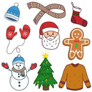 Kış tatili tasarım elementleri. El çizimi Noel tasarımı.