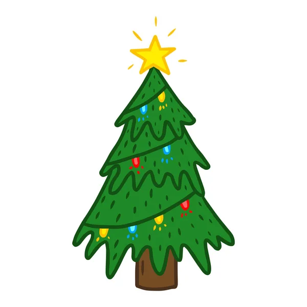 Vector Illustratie Van Feestelijke Kerstboom Met Verlichting — Stockvector