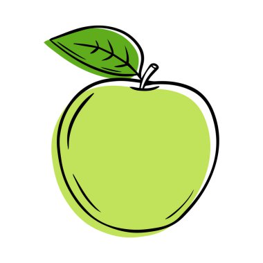 Olgun yeşil bir elmanın kontur biçimindeki vektör çizimi.