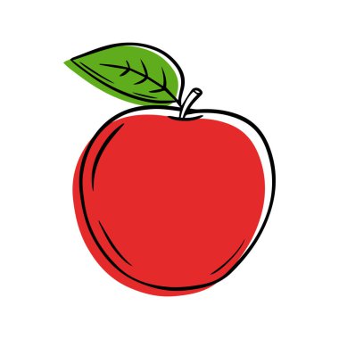 Olgun kırmızı bir elmanın kontur biçimindeki vektör çizimi.