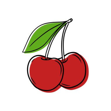 Olgun bir kirazın kontür biçimindeki vektör illüstrasyonu.