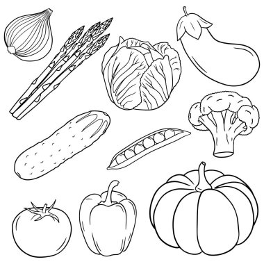 Vector illustration of a set of vegetables in a hand-drawn style.
