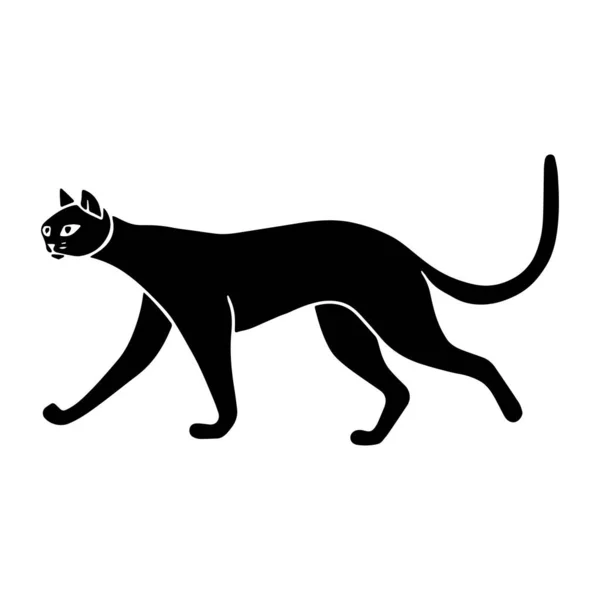 Illustrazione Camminare Gatto Nero Stile Stencil Disegno Vettore — Vettoriale Stock