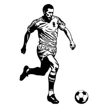 Futbolcunun siyah-beyaz çizimi. Vektör.