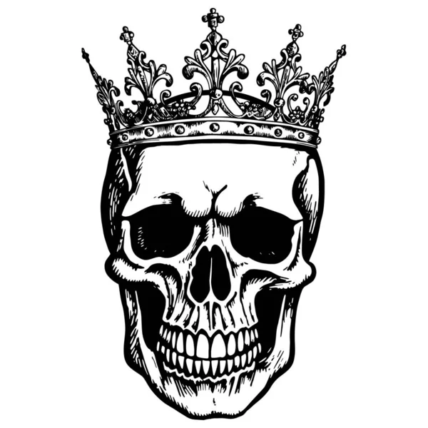 Illustration Crâne Avec Couronne Noir Blanc Vecteur — Image vectorielle